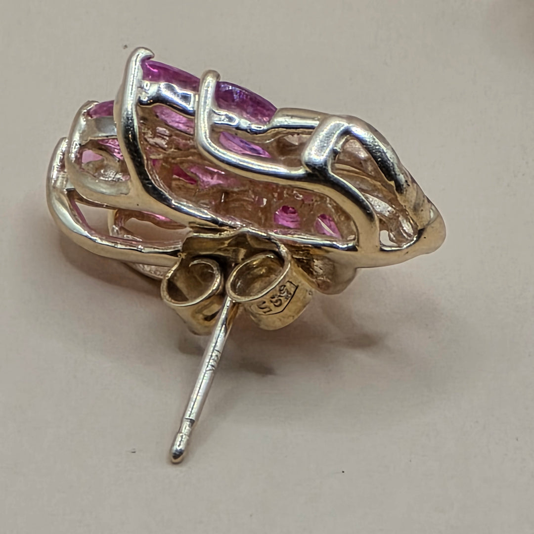 14K Gold, Pink Gemstone & Diamond Raining Floral Earrings