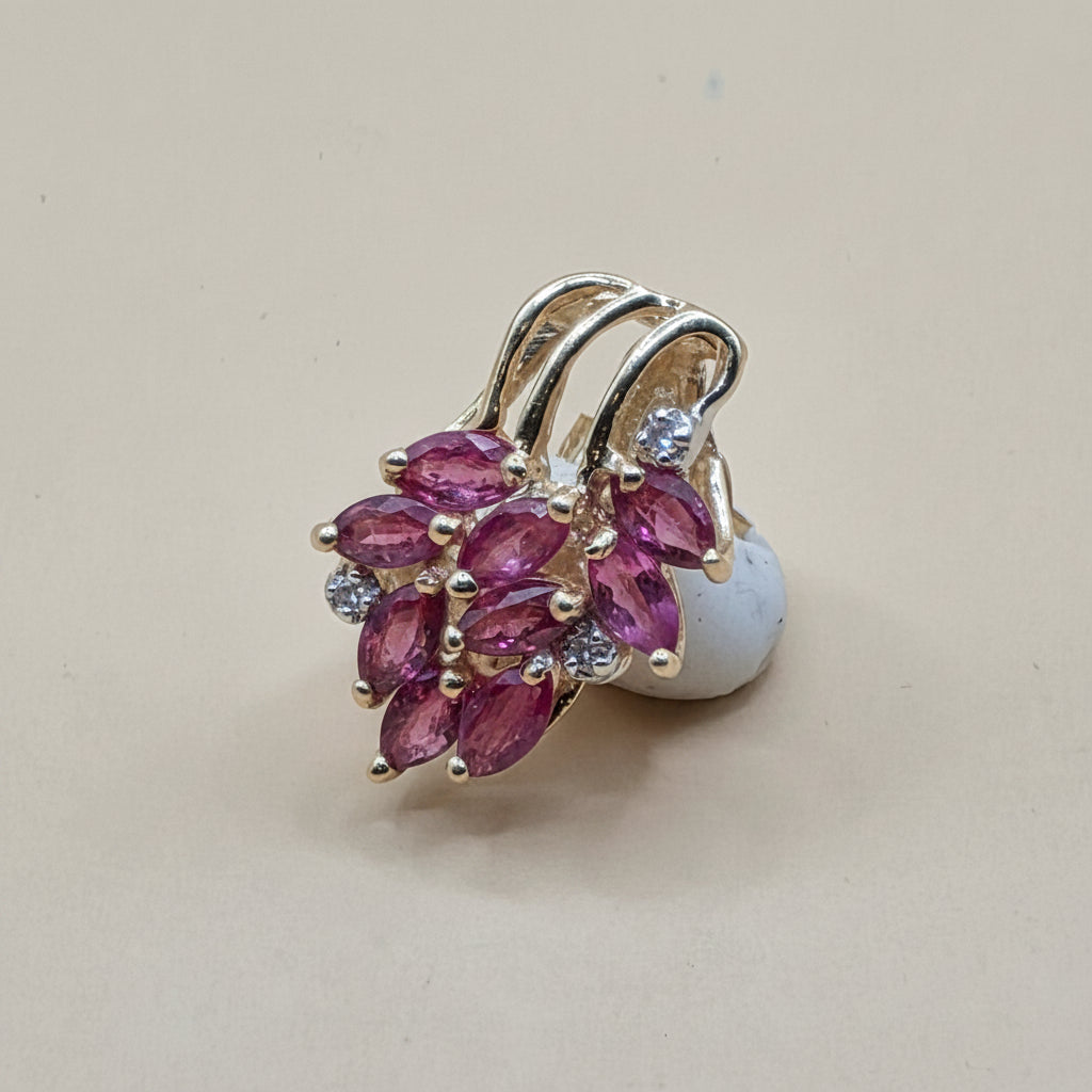 14K Gold, Pink Gemstone & Diamond Raining Floral Earrings