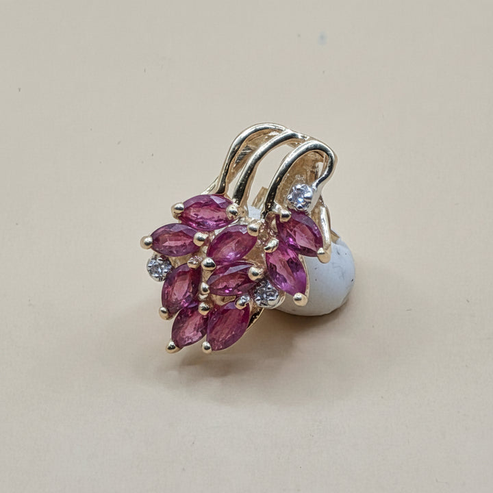14K Gold, Pink Gemstone & Diamond Raining Floral Earrings