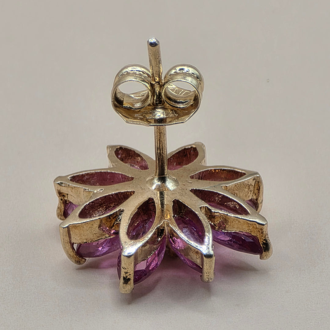 14K Gold, Pink Gemstone & Diamond Floral Stud Earrings