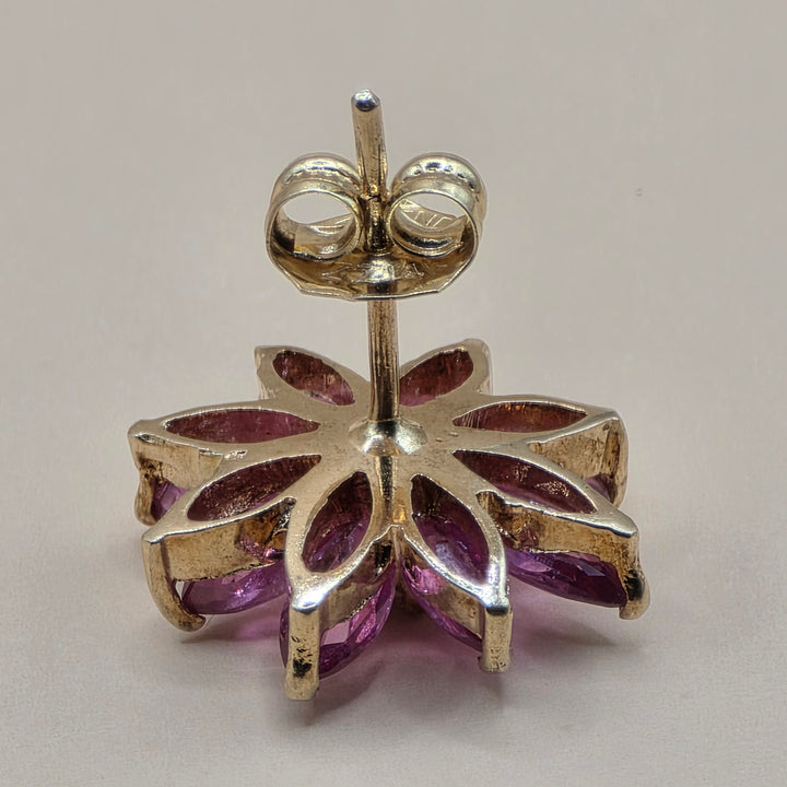 14K Gold, Pink Gemstone & Diamond Floral Stud Earrings