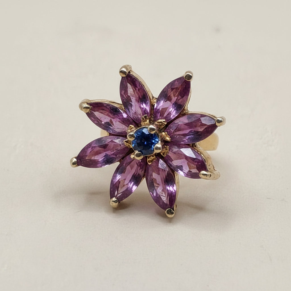14K Gold, Pink Gemstone & Diamond Floral Stud Earrings