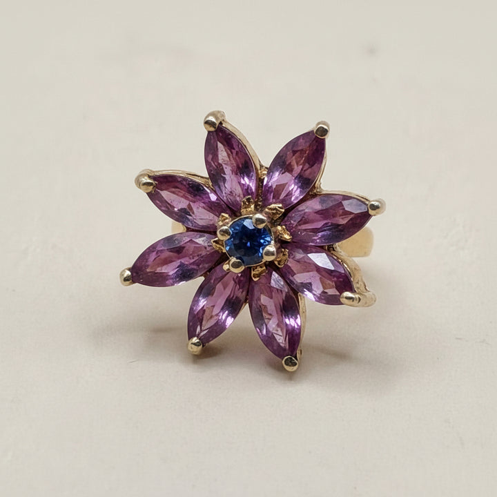 14K Gold, Pink Gemstone & Diamond Floral Stud Earrings