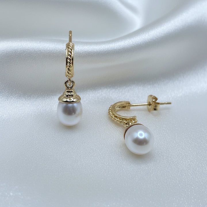 14K Gold & Pearl Twisted Strand Dangle Earrings
