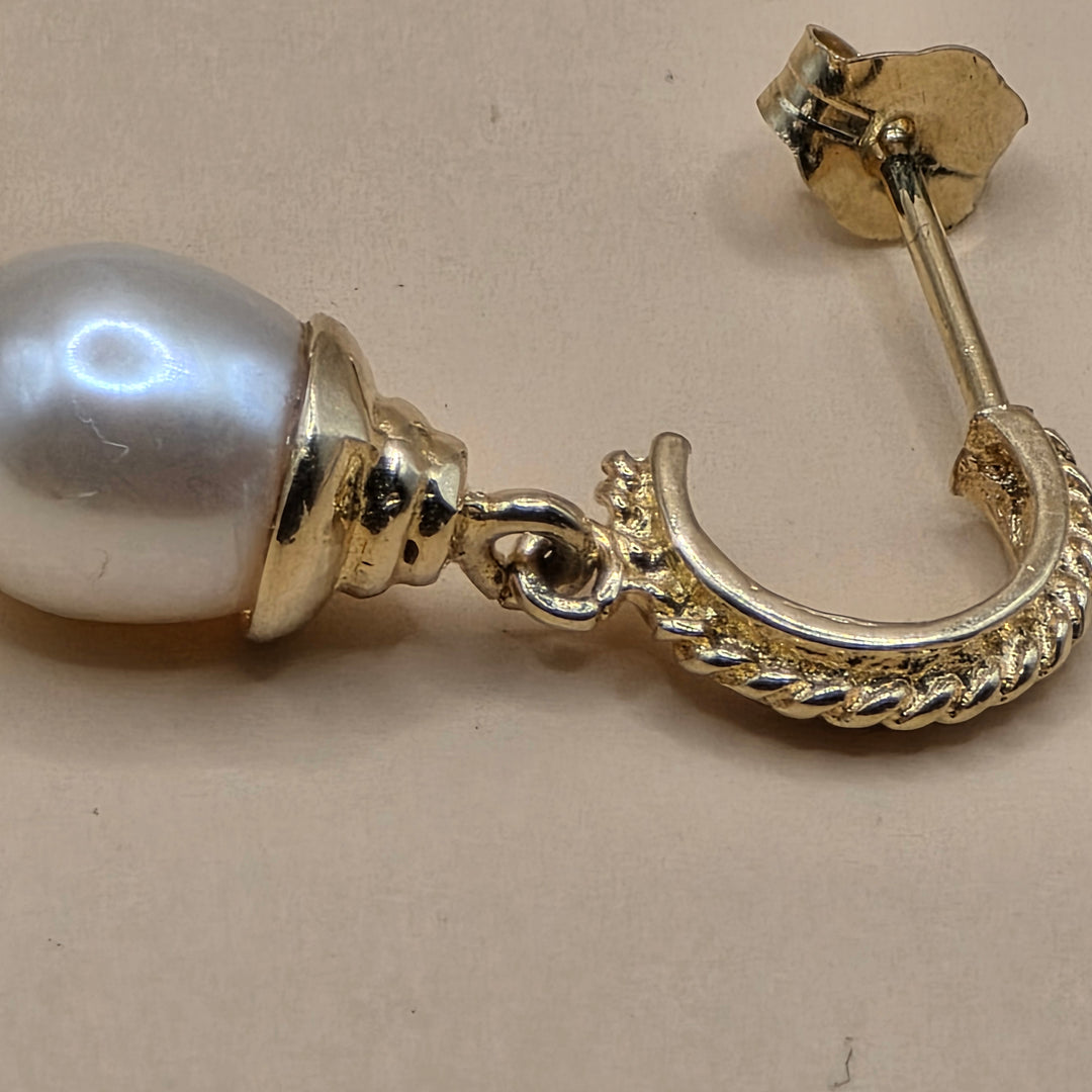 14K Gold & Pearl Twisted Strand Dangle Earrings