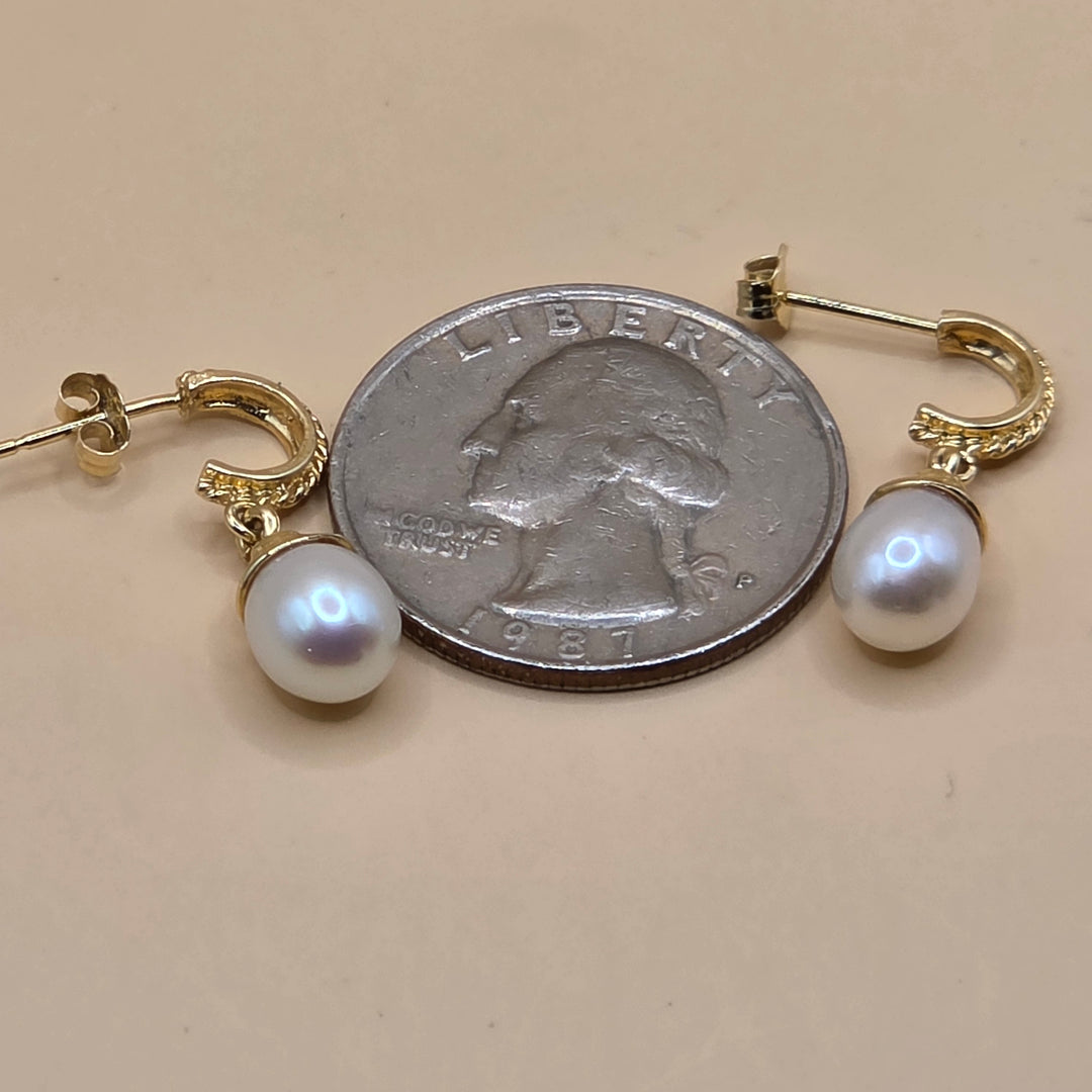 14K Gold & Pearl Twisted Strand Dangle Earrings