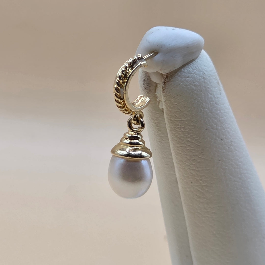14K Gold & Pearl Twisted Strand Dangle Earrings