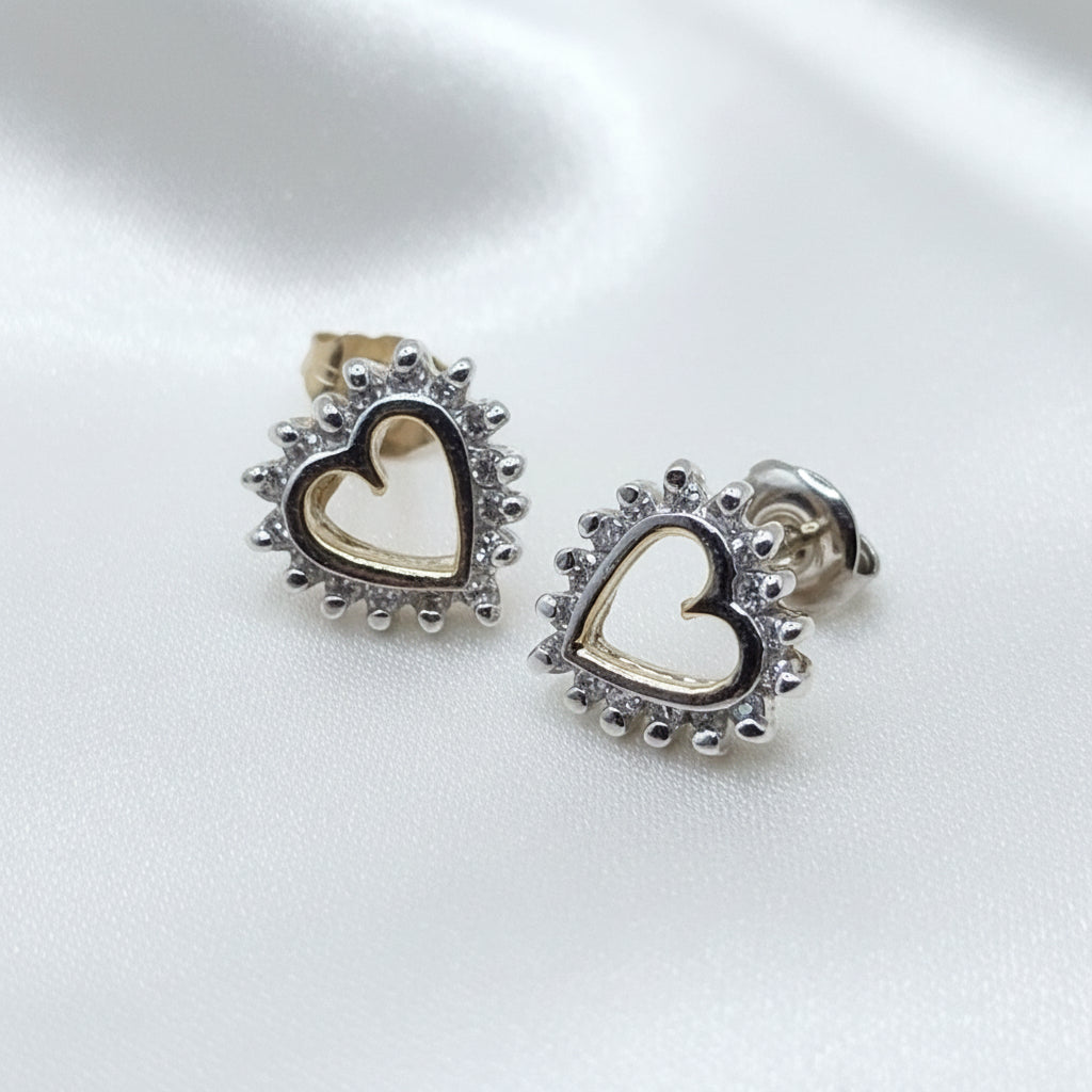 14K Gold & Diamond Heart Stud Earrings