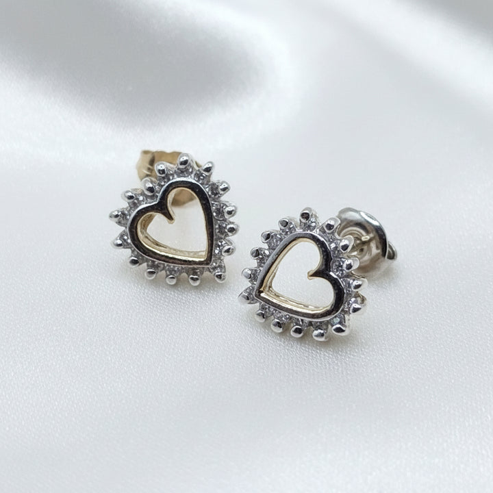 14K Gold & Diamond Heart Stud Earrings