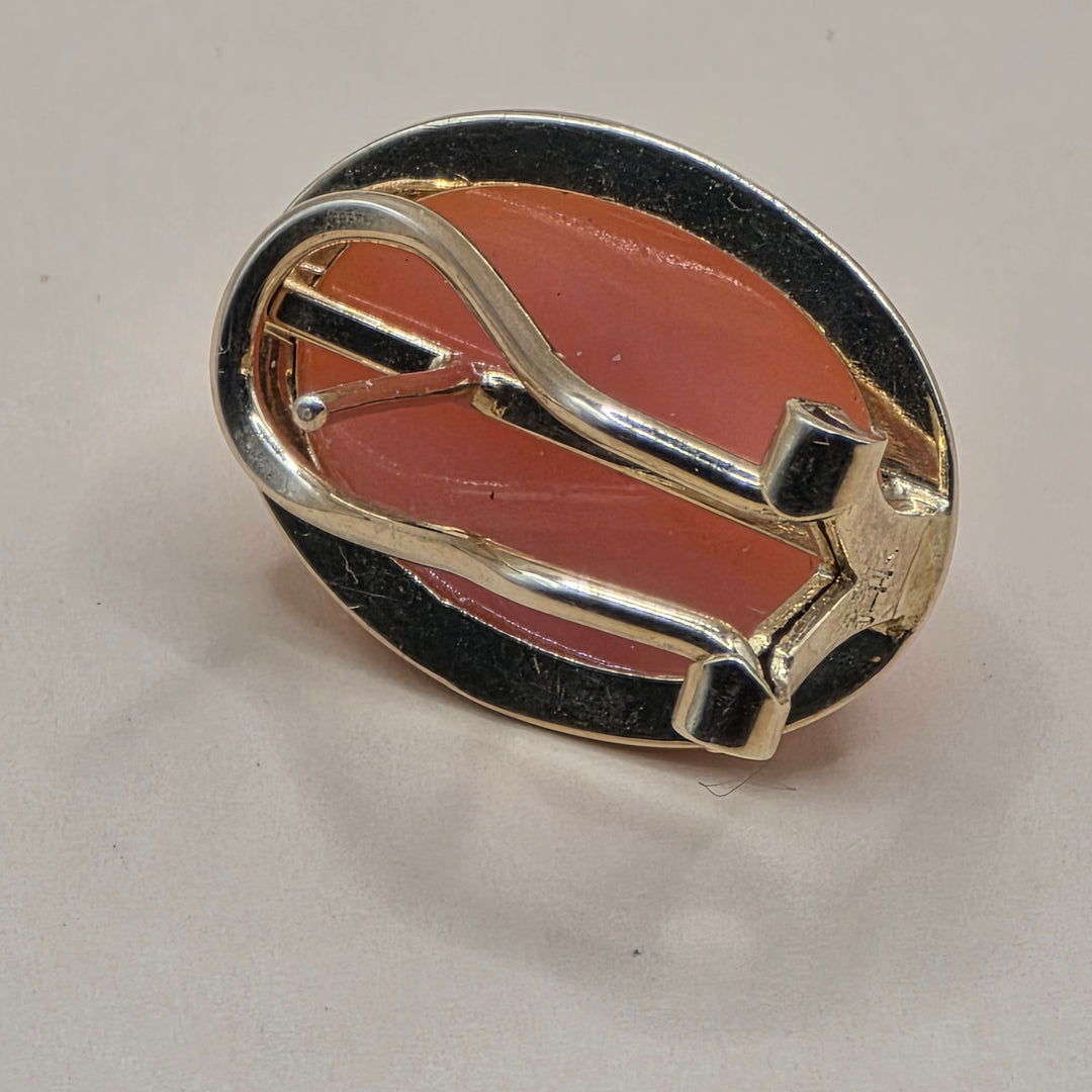 14K Gold & Oval Cabochon Pink Coral Stud Earrings