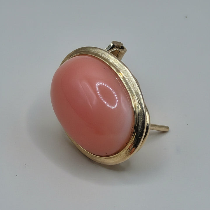 14K Gold & Oval Cabochon Pink Coral Stud Earrings