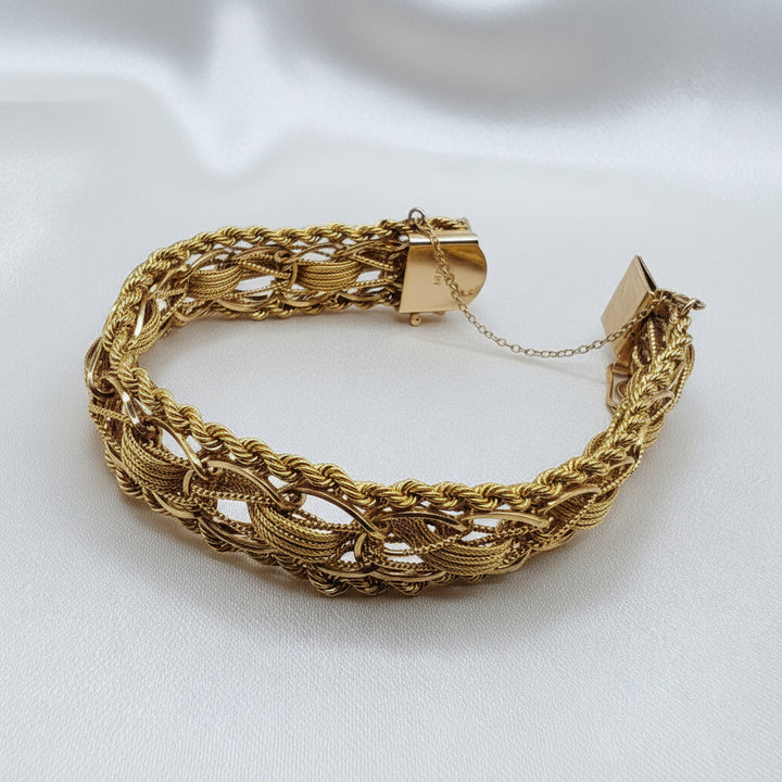 14K Gold Intricate Weave & Twisted Ropes Statement Bracelet
