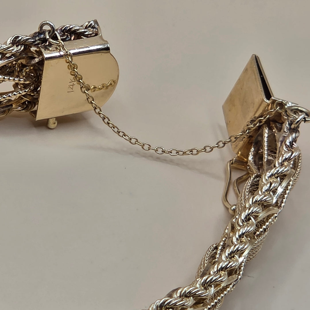 14K Gold Intricate Weave & Twisted Ropes Statement Bracelet