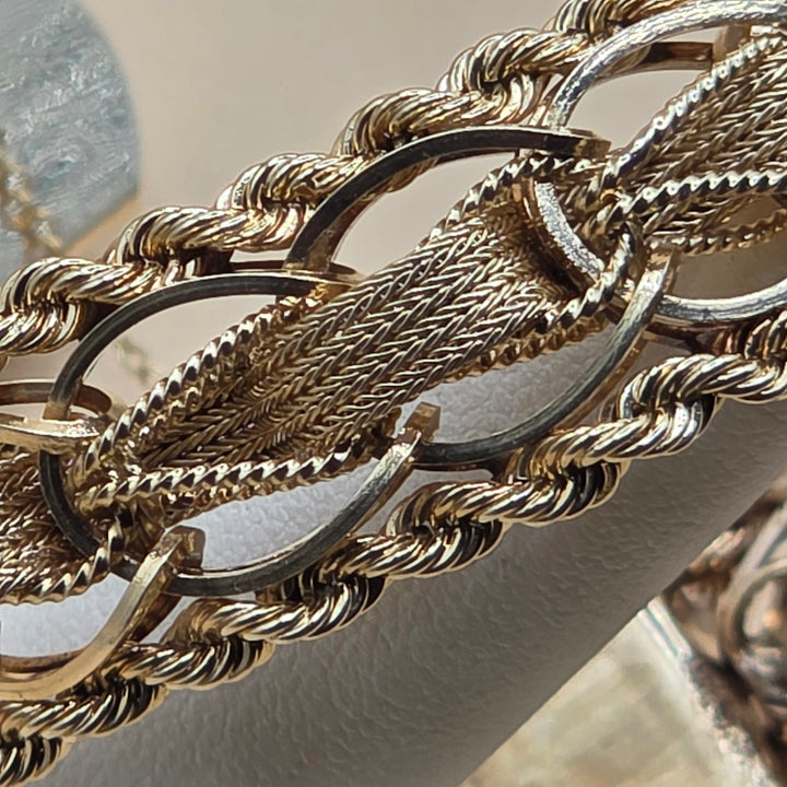 14K Gold Intricate Weave & Twisted Ropes Statement Bracelet