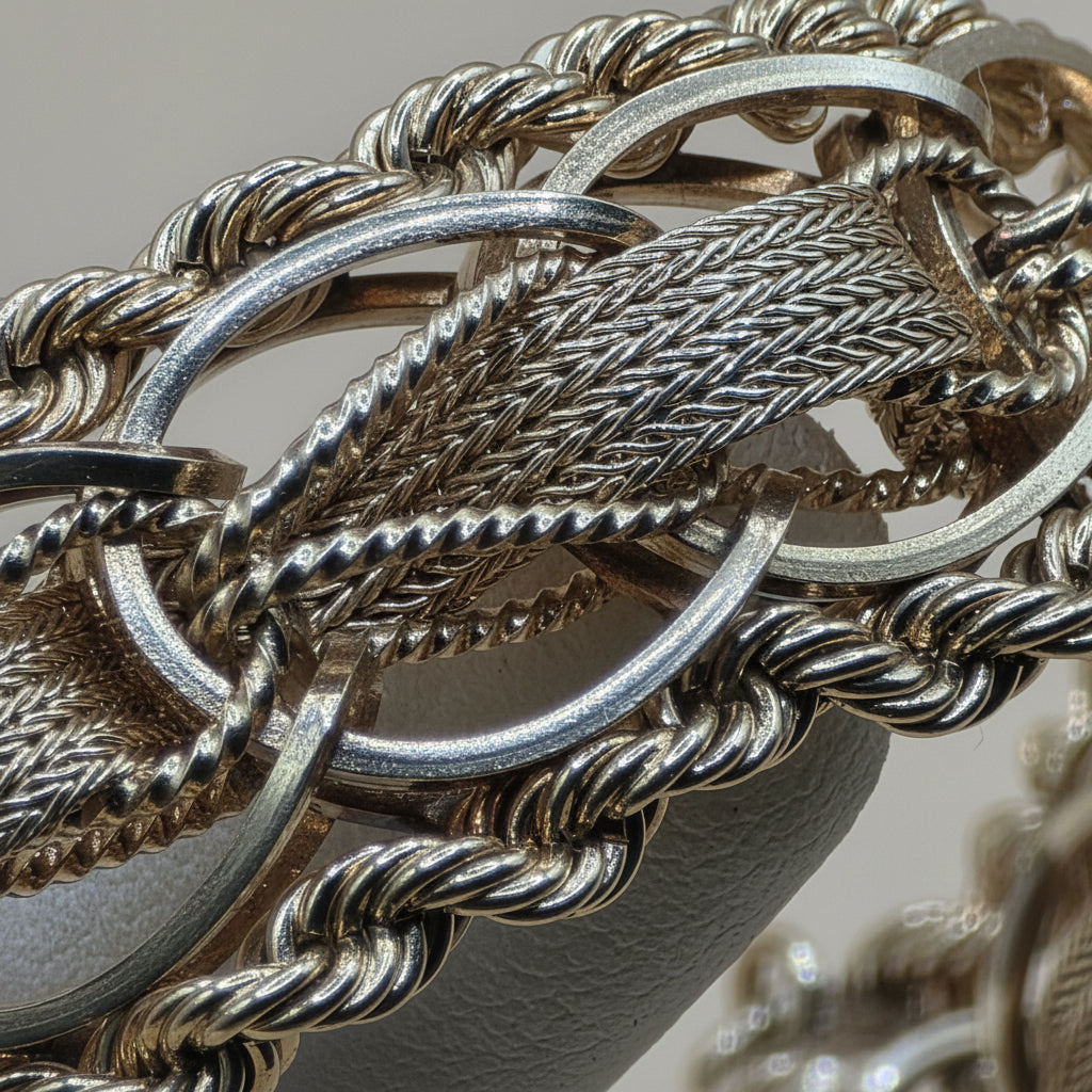 14K Gold Intricate Weave & Twisted Ropes Statement Bracelet