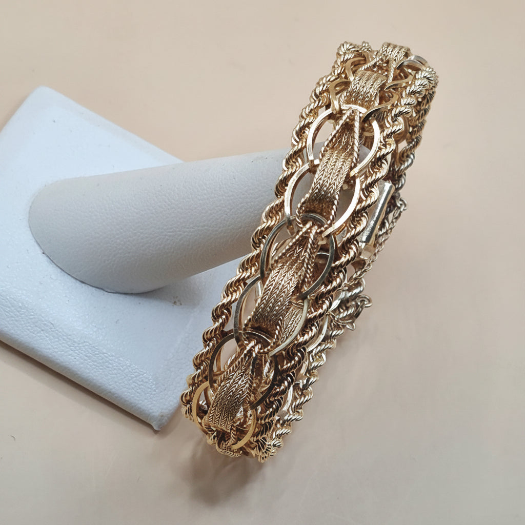 14K Gold Intricate Weave & Twisted Ropes Statement Bracelet