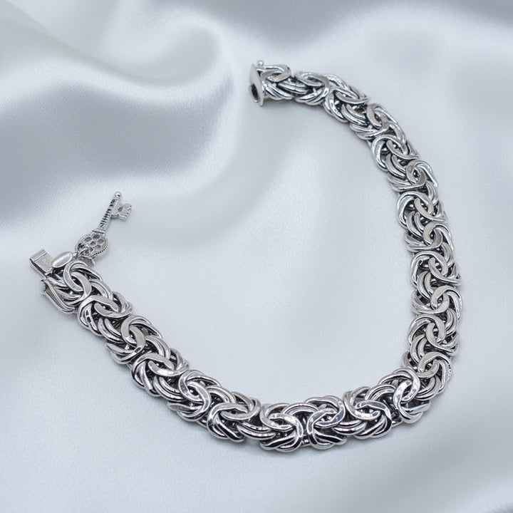 14K White Gold Byzantine Statement Bracelet w Key Charm