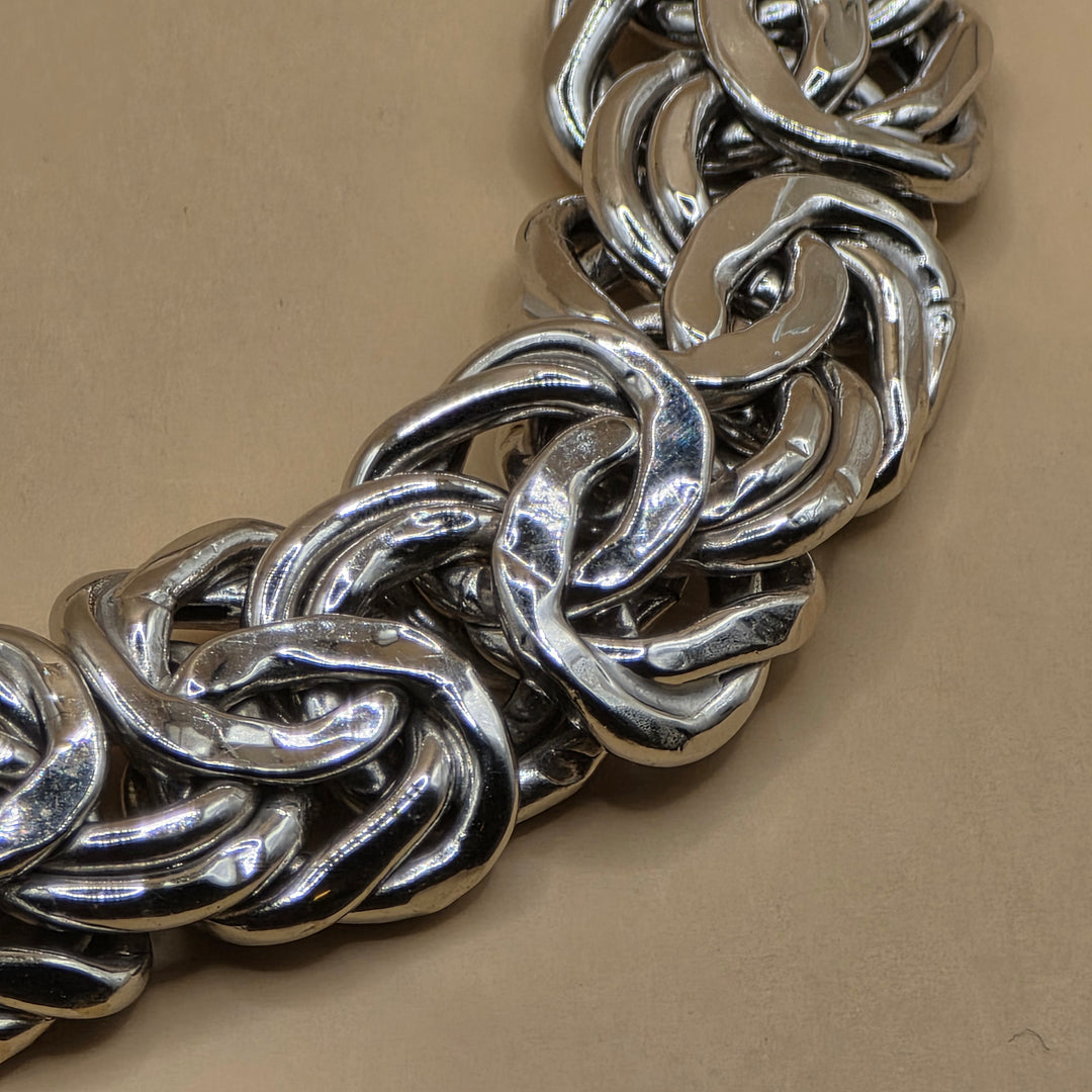 14K White Gold Byzantine Statement Bracelet w Key Charm