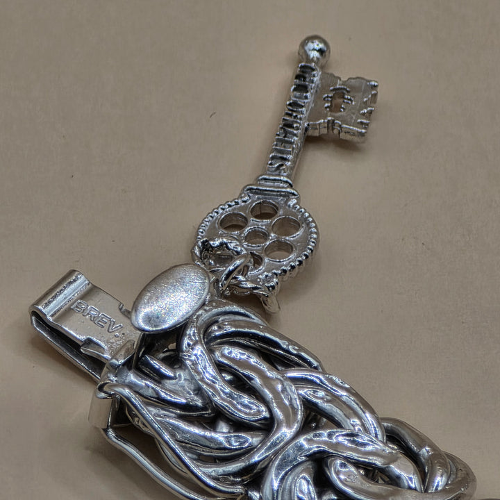 14K White Gold Byzantine Statement Bracelet w Key Charm
