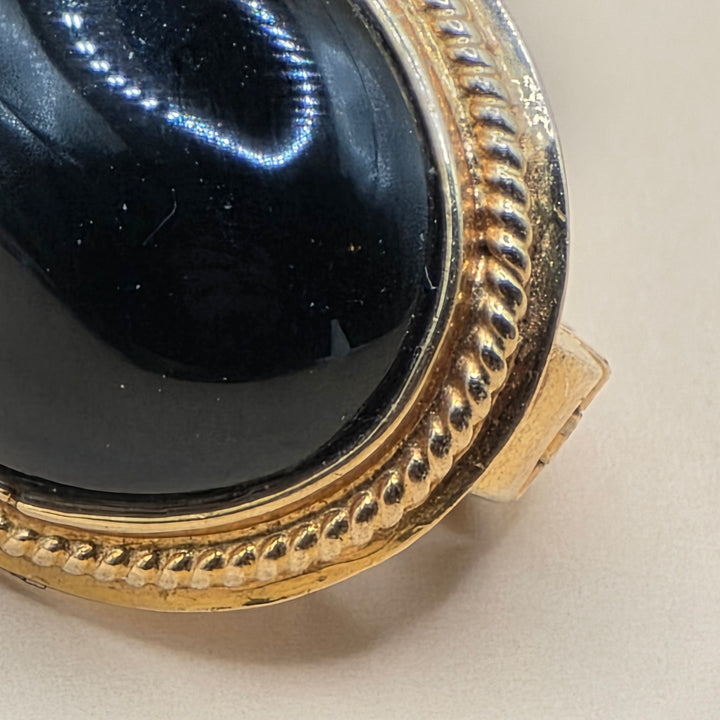 14K Gold & Black Cabochon Oval Stud Earrings