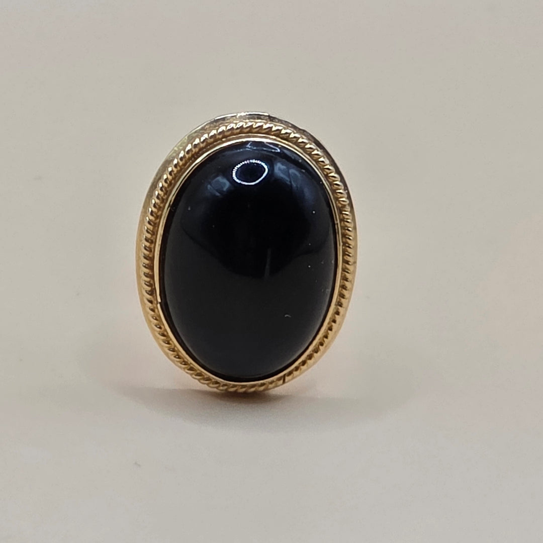 14K Gold & Black Cabochon Oval Stud Earrings