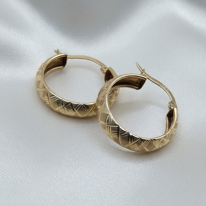14K Yellow Gold Rough Basketweave Hoop Earrings