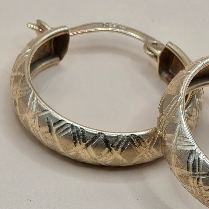 14K Yellow Gold Rough Basketweave Hoop Earrings