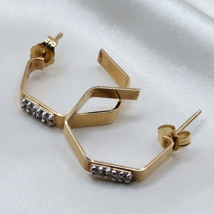 14K White & Yellow Gold & Diamond Hex Hoop Earrings