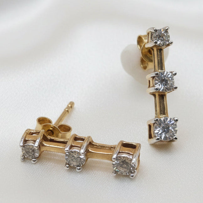 10K Gold & Triple Illusion Diamond Drop Earrings