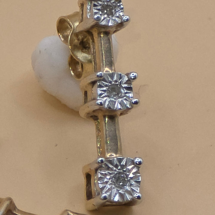 10K Gold & Triple Illusion Diamond Drop Earrings