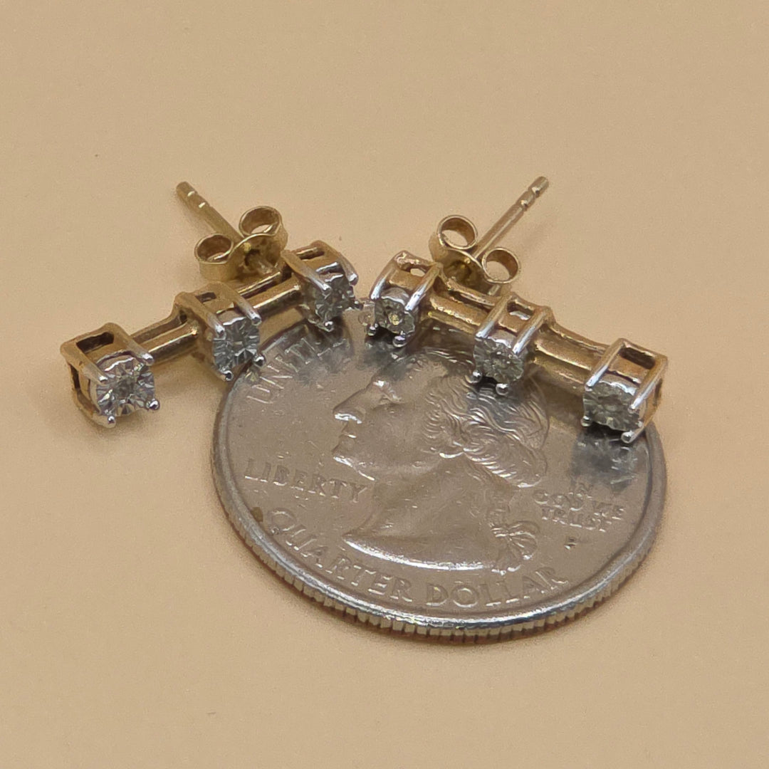 10K Gold & Triple Illusion Diamond Drop Earrings