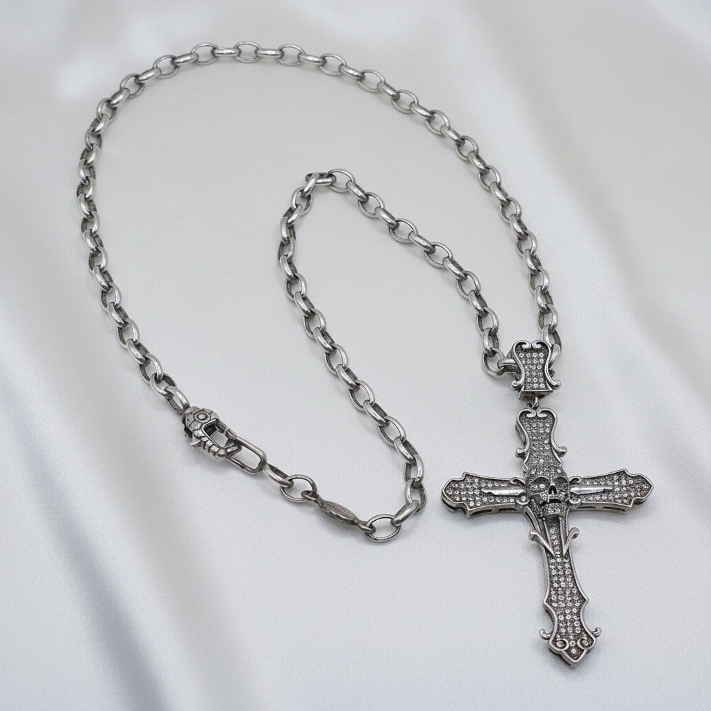 Sterling Silver "Triumph Over Death" Gothic Cross Necklace