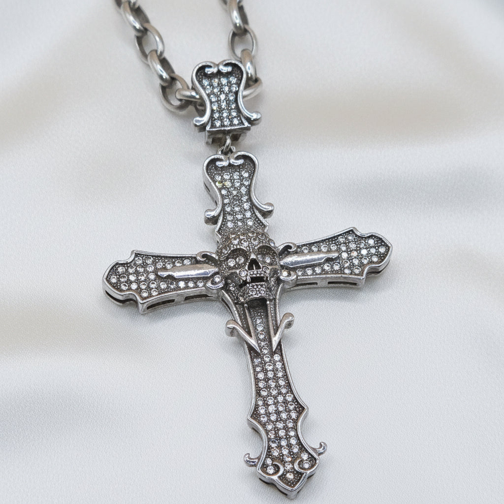 Sterling Silver "Triumph Over Death" Gothic Cross Necklace