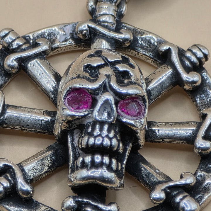 Sterling Silver Dagger Ship Wheel Skull Necklace