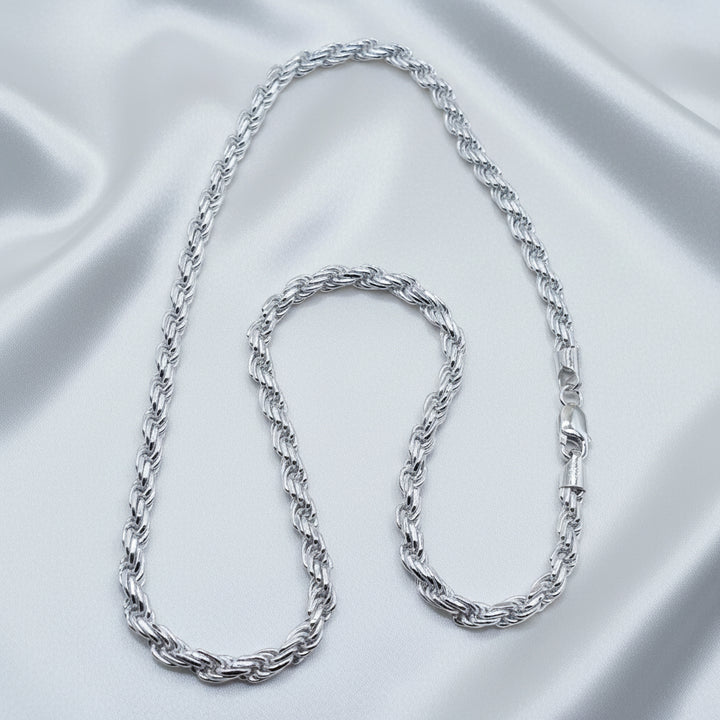 Heavy Shiny Sterling Silver Traditional Rope Link Necklace - Italy