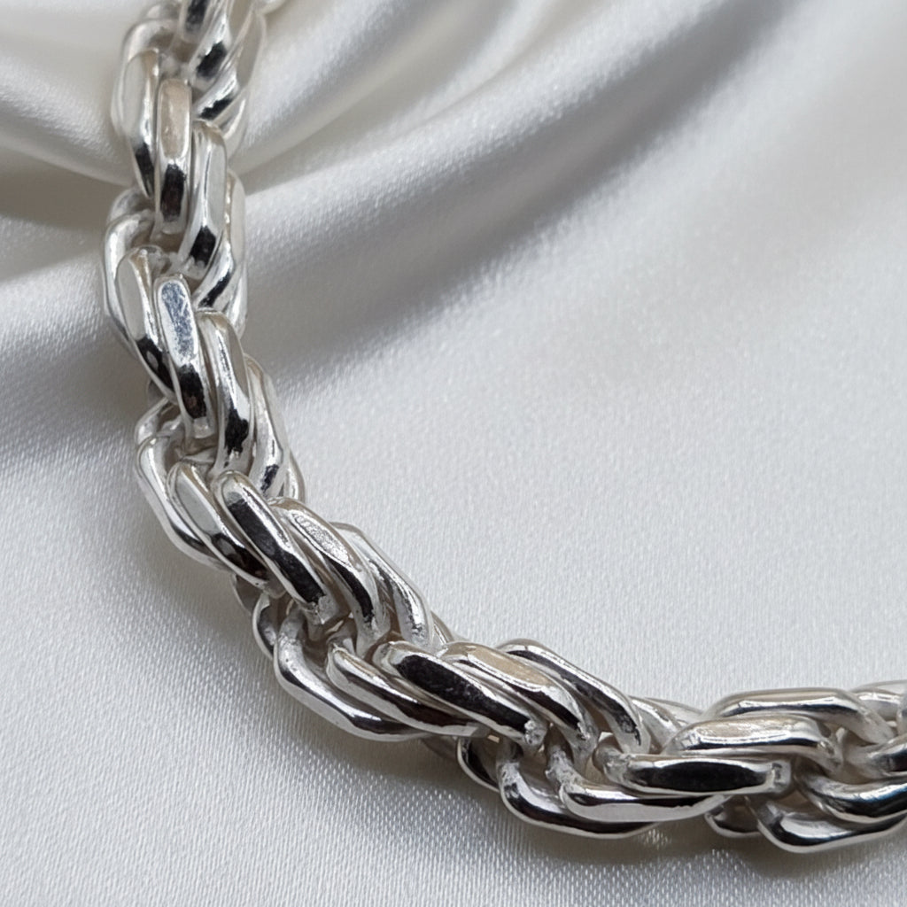 Heavy Shiny Sterling Silver Traditional Rope Link Necklace - Italy