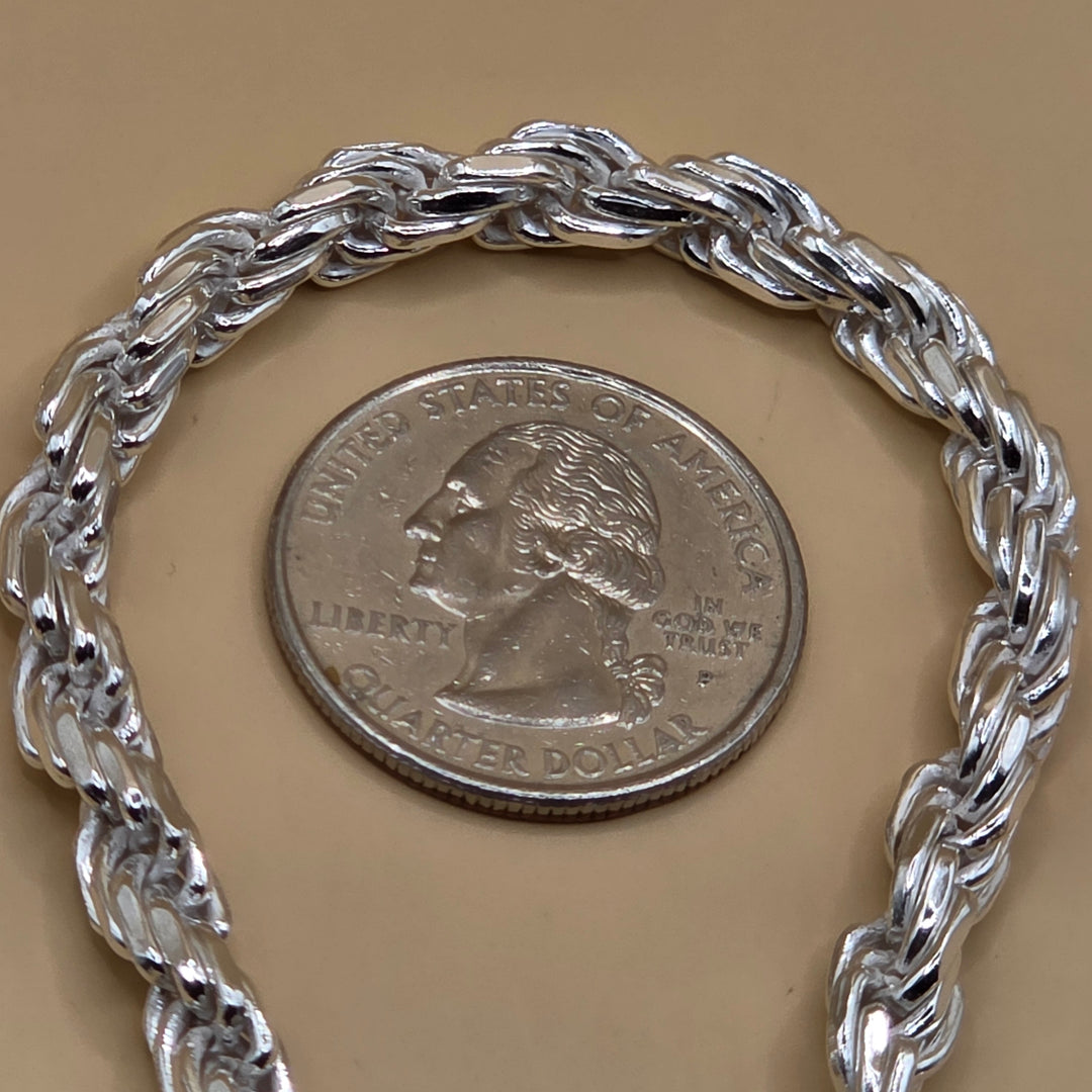 Heavy Shiny Sterling Silver Traditional Rope Link Necklace - Italy