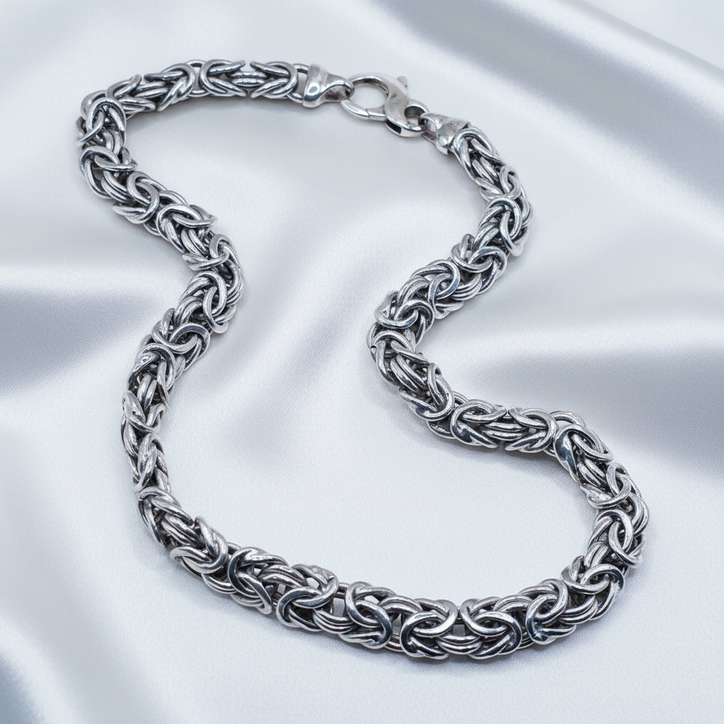 Vintage Complex Weave Sterling Silver Byzantine Link Choker