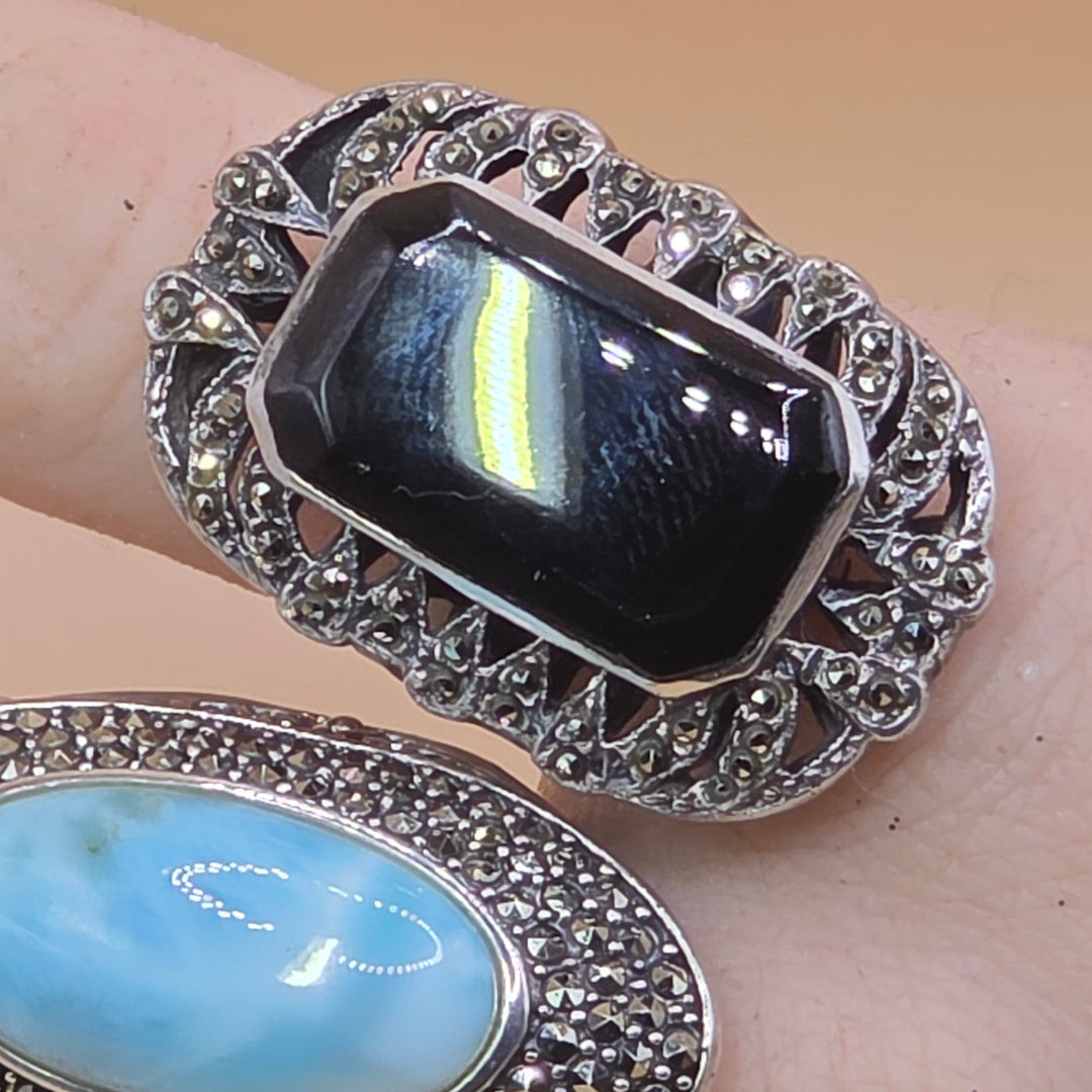 Large Sterling Silver Onyx North-South Statement Ring