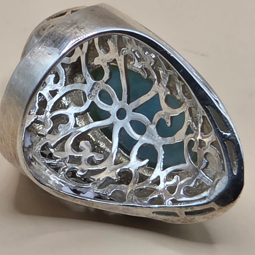 Large Sterling Silver Cabochon Larimar North-South Statement Ring