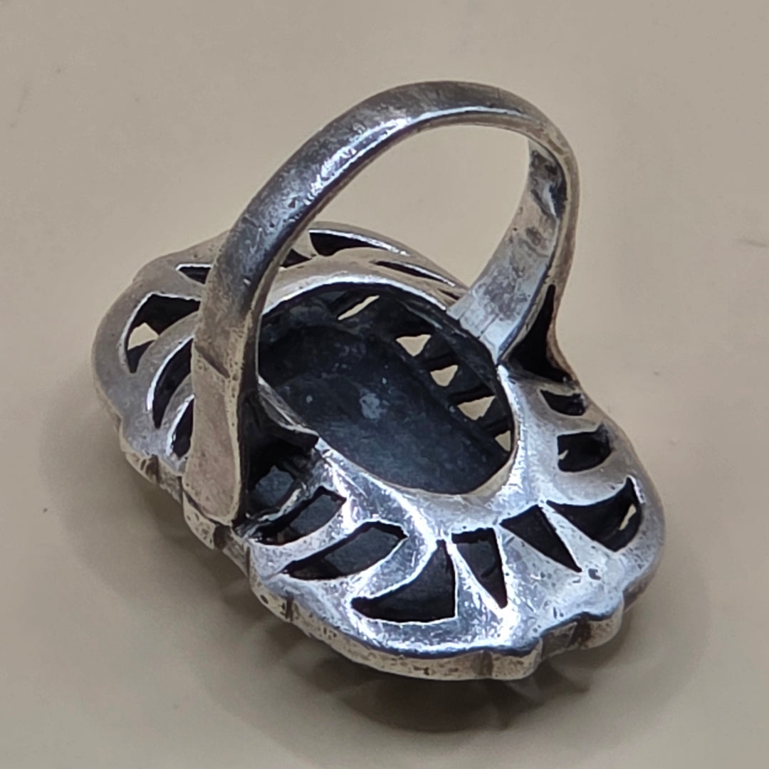 Large Sterling Silver Onyx North-South Statement Ring