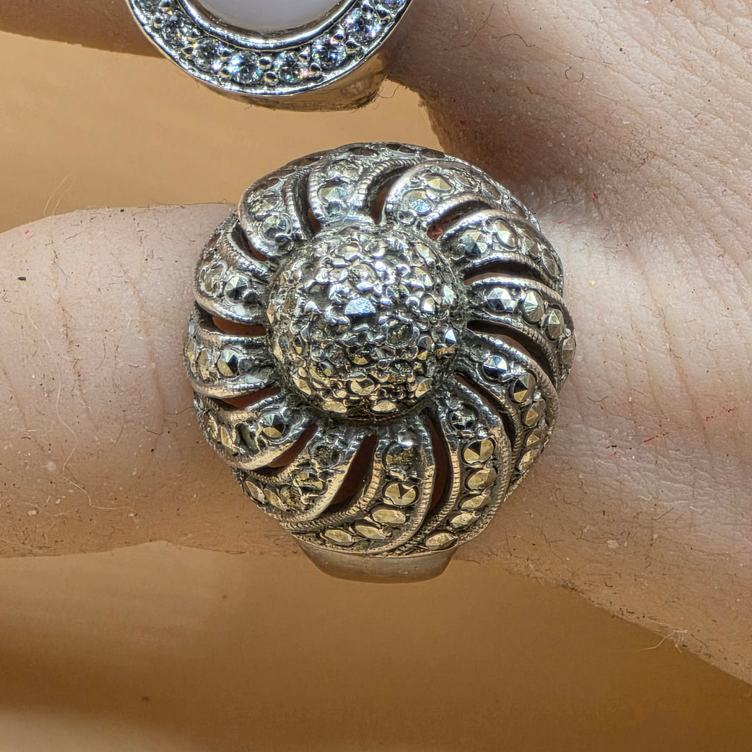 Sterling Silver Illusion Diamond Draped Floral Ring