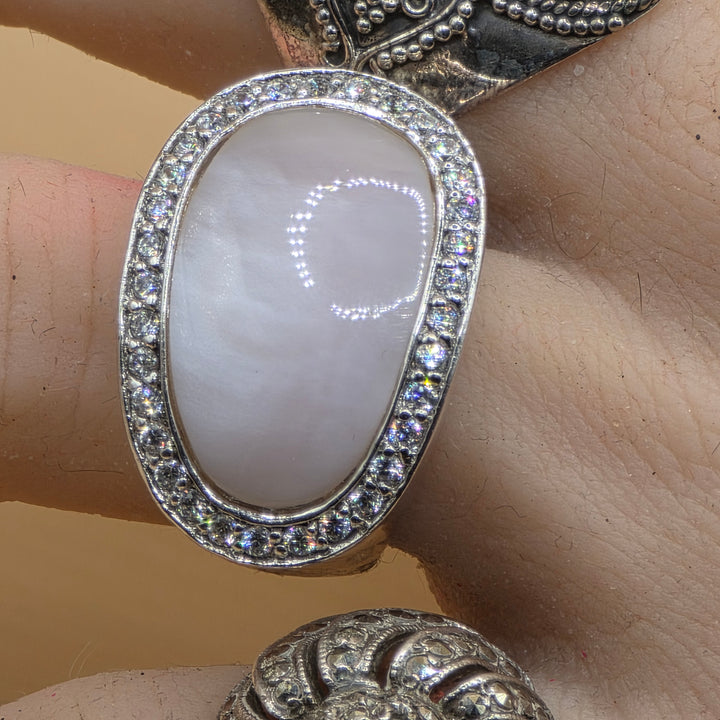 Large Sterling Silver Quartz East-West Statement Ring