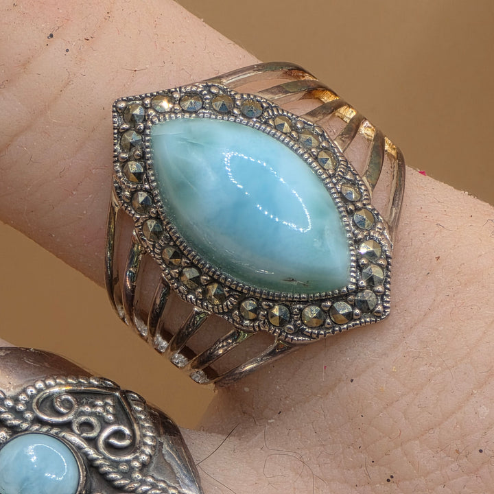 Sterling Silver Cabochon Larimar Statement Ring