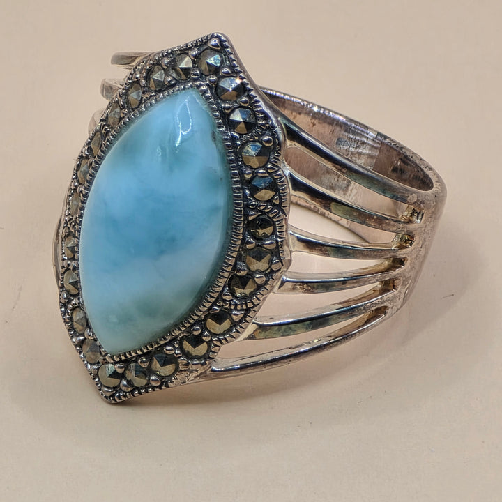 Sterling Silver Cabochon Larimar Statement Ring