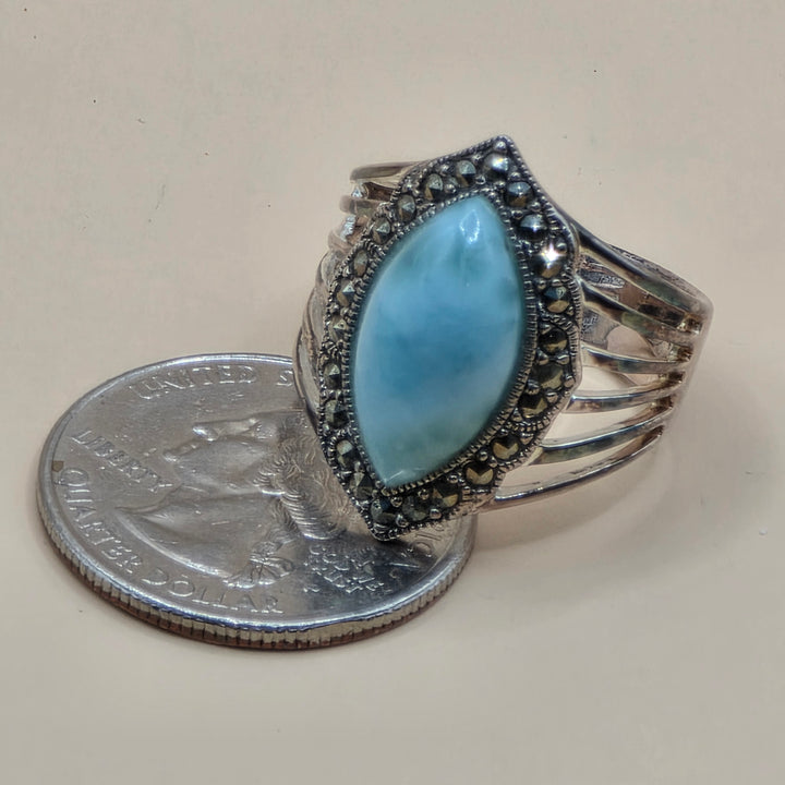 Sterling Silver Cabochon Larimar Statement Ring