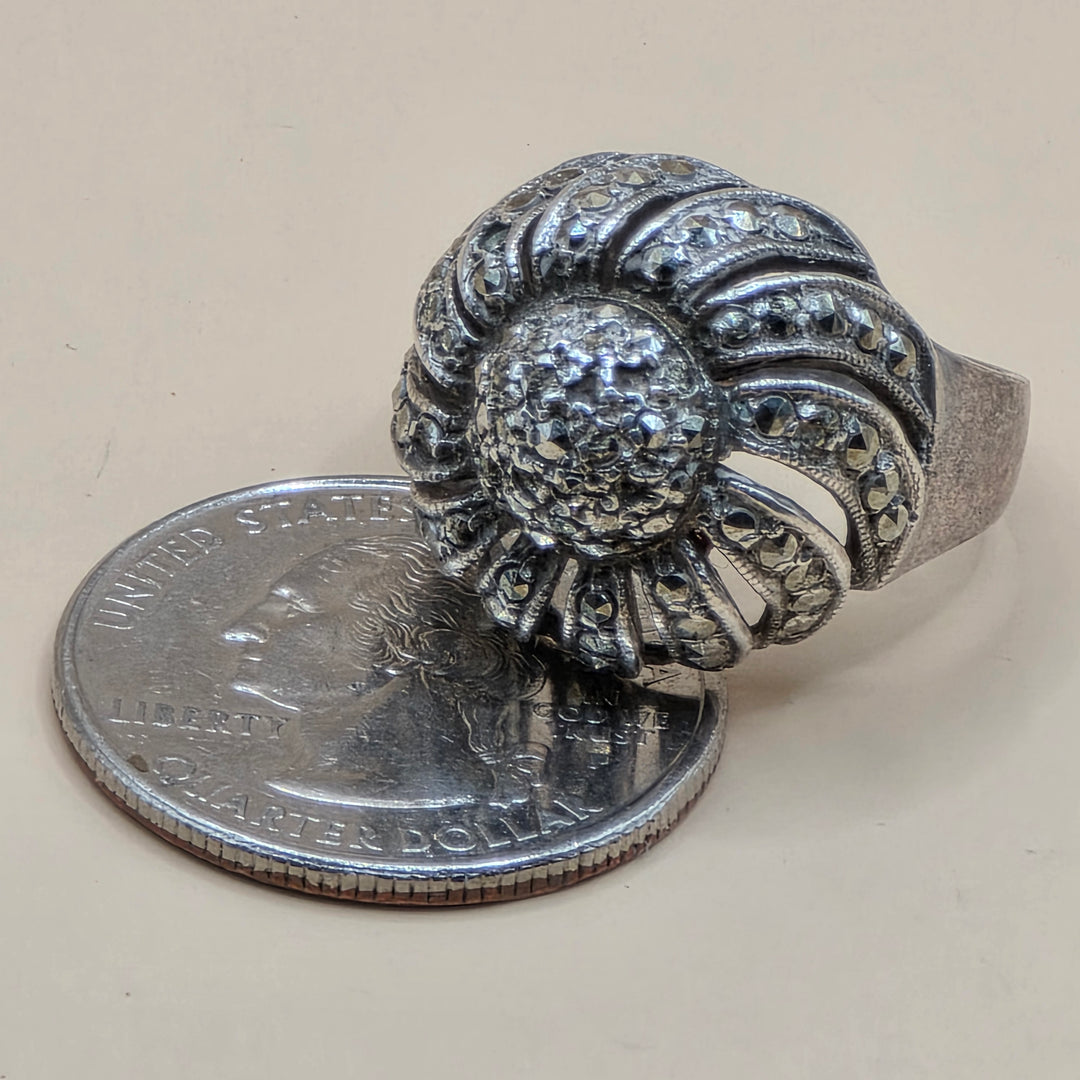 Sterling Silver Illusion Diamond Draped Floral Ring
