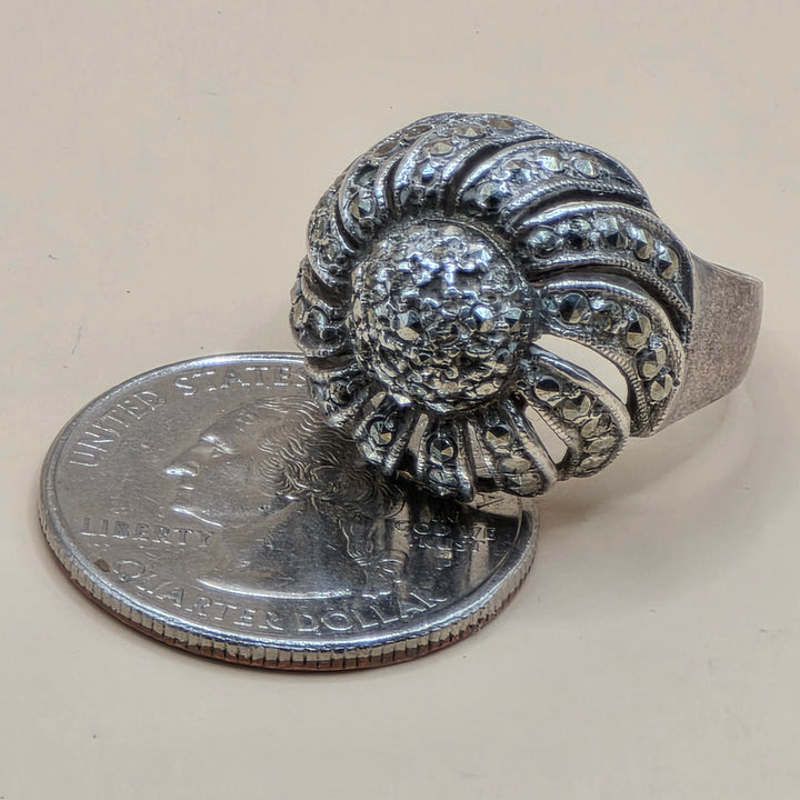 Sterling Silver Illusion Diamond Draped Floral Ring