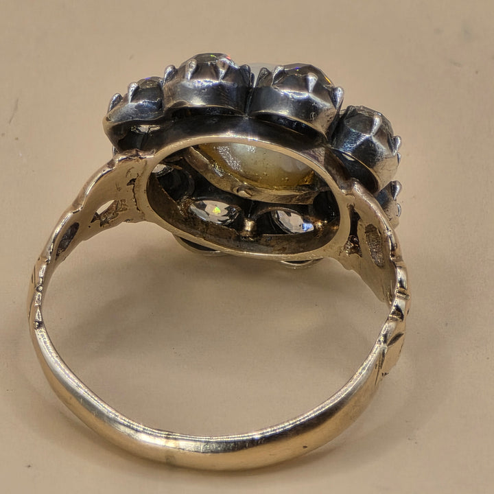 10K Gold, Pearl & CZ Flower Statement Ring