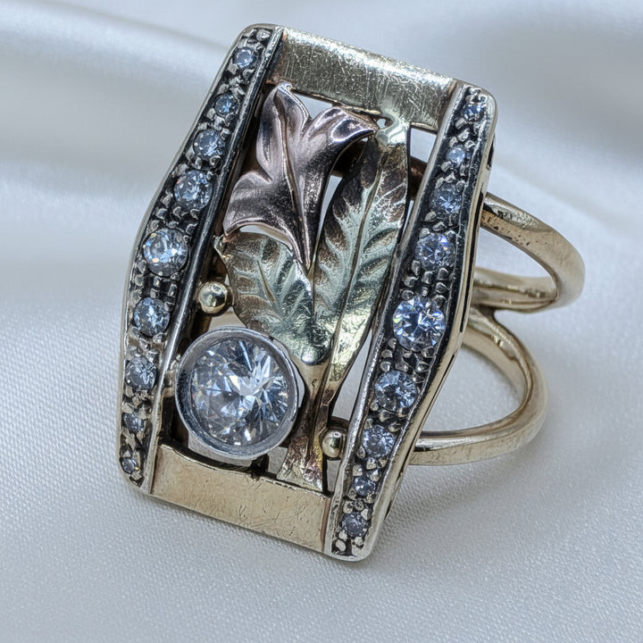 14K Tri-Color Gold & Diamond Hibiscus Statement Ring